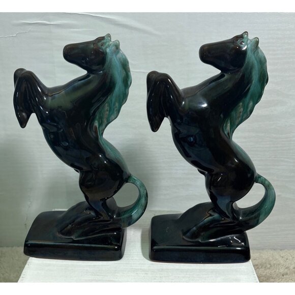 Vintage Blue Mountain Pottery Bookends Rearing Horse Figures MCM Canada 9" Tall - Picture 4 of 12